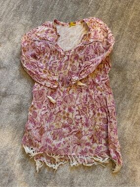 Women’s Roller Rabbit Pink Floral coverup with Tassel Trim